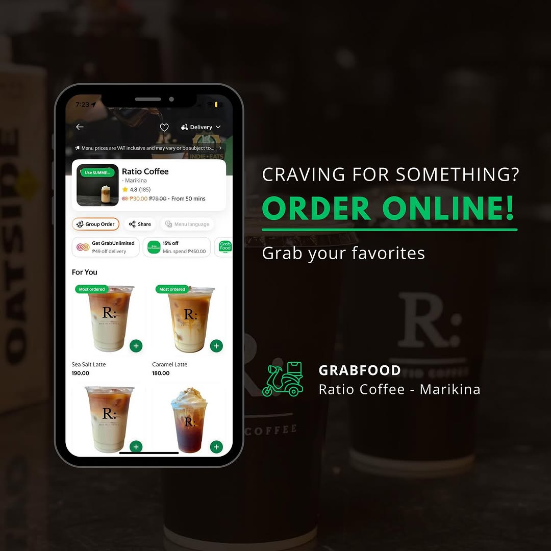 Ratio Coffee available on GrabFood delivery